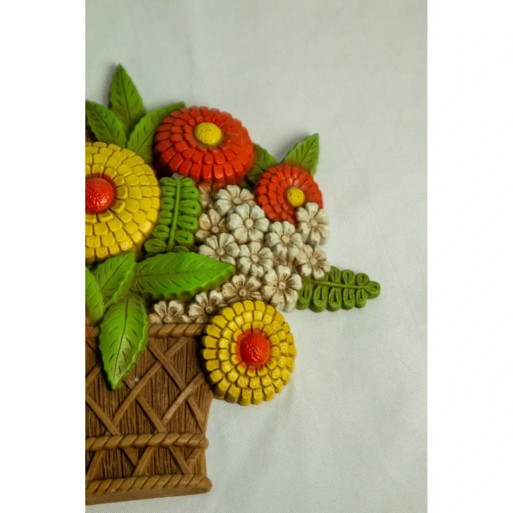 Vintage 1975 Syroco Flower Basket Wall Plaque 7384 Made in USA Retro Decor